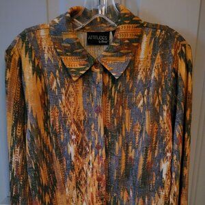 Attitudes Orange Abstract Print Button-Front Sweater Type Top Misses Med